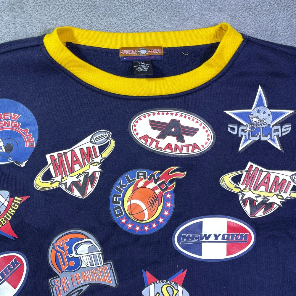 Veezo Wear Mens 2XL Navy Yellow‎ Football Patches Acrylic Fleece Sweatshirt